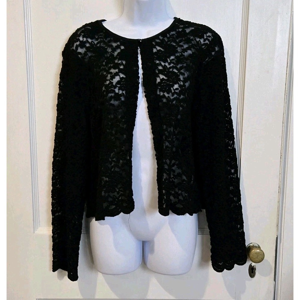 VTG Connected Women's Y2K Romantic Black Semi Sheer Lace Topper Cardigan Size XL